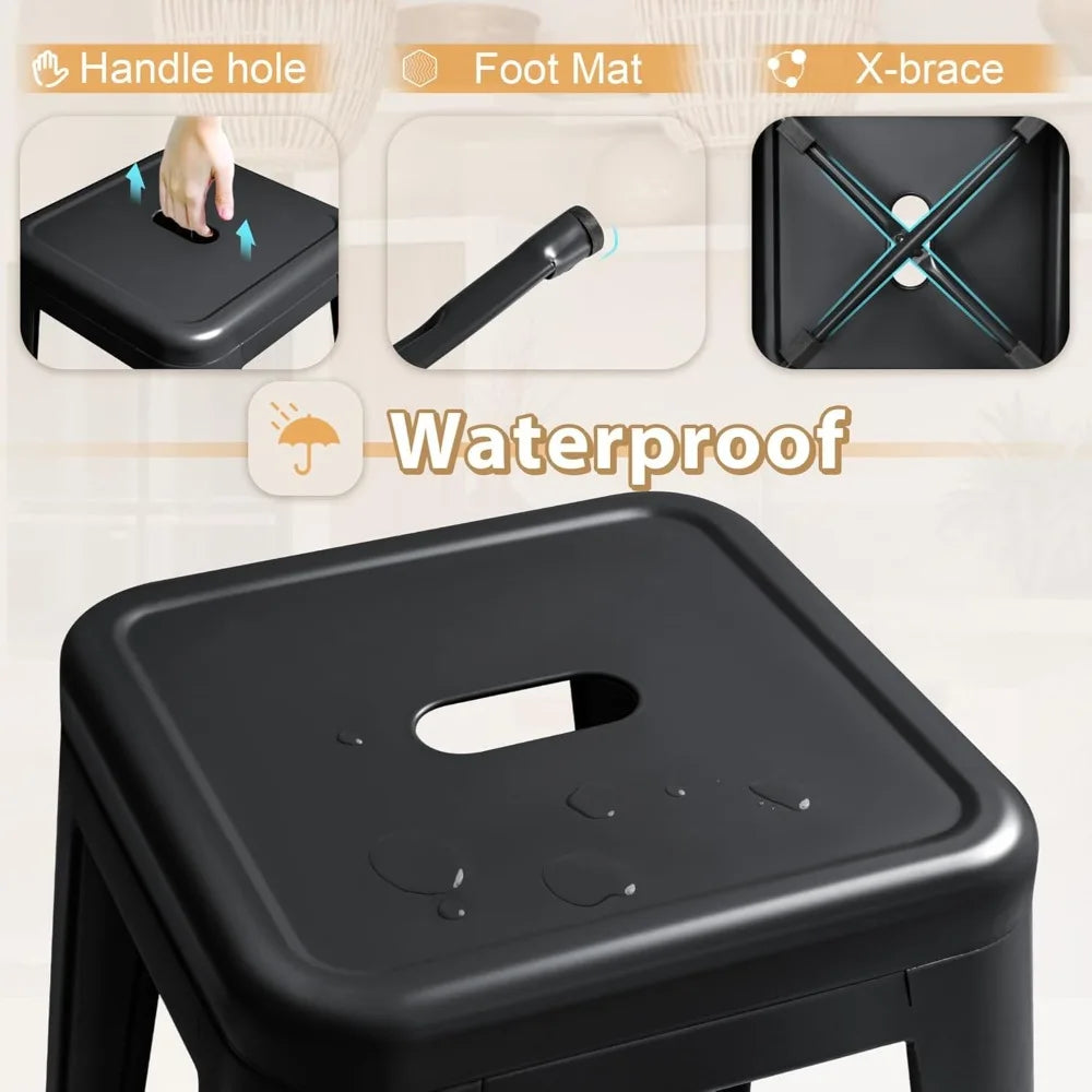 MOYU Metal Bar Stools Set of 4 Backless Industrial Stackable
