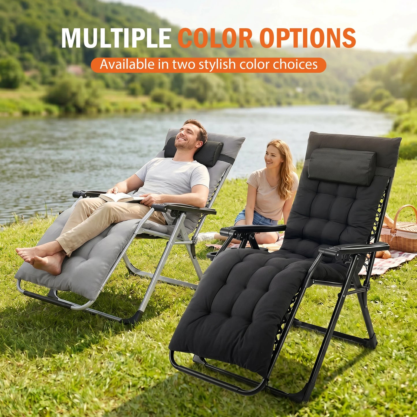 JHK Zero Gravity Camping Lounge Chair With Cup Holder Trays by S And B Enterprise