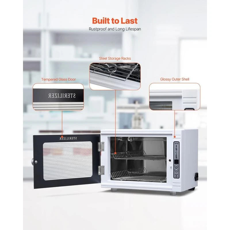 Nail tool cleaning machine by S And B Enterprise, white compact cabinet with tempered glass door and 12L capacity