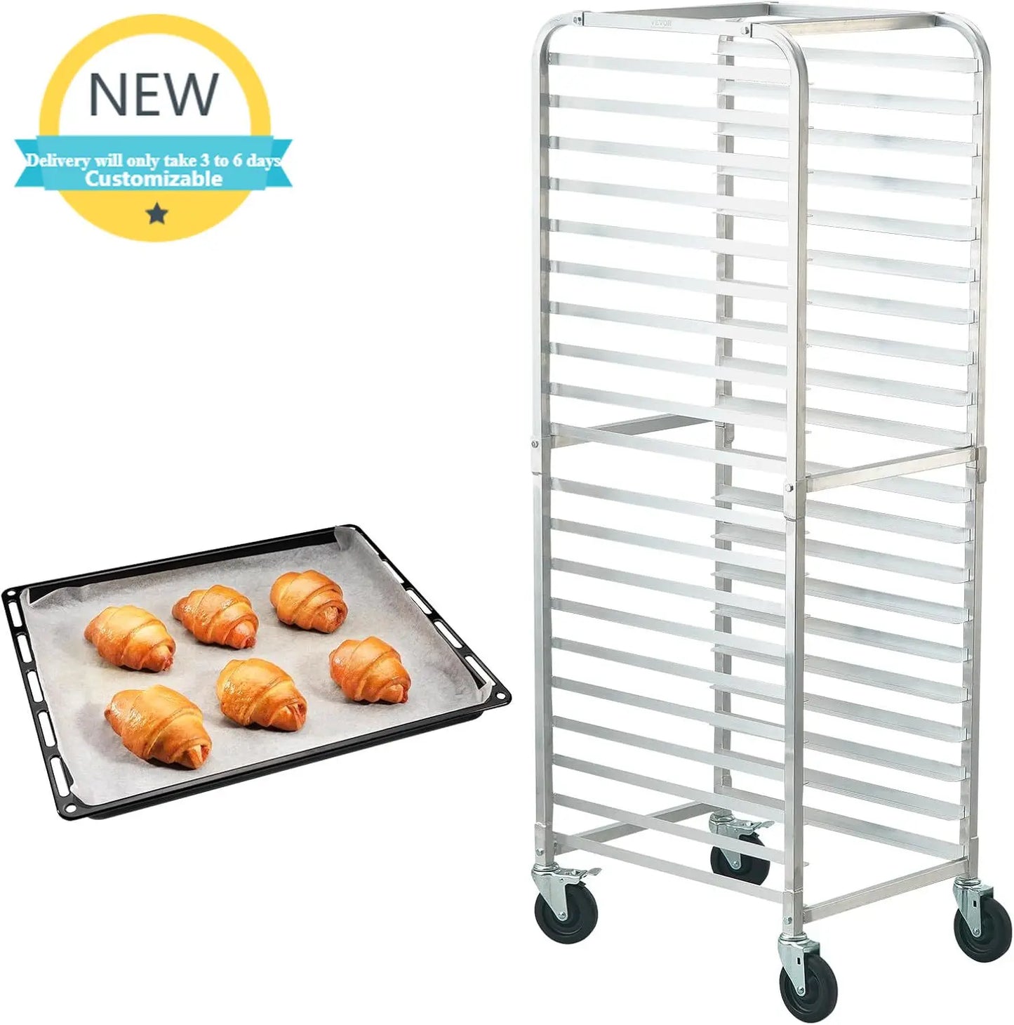 20-Tier Bun Pan Rack For Bakery With Brake Wheels And Aluminum Trolley