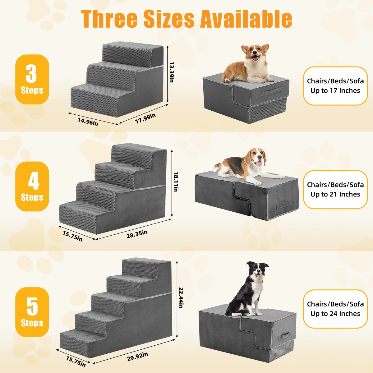 JHK foam dog stairs 3–5 steps, right-angled, non-slip indoor pet ladder for small dogs; three sizes available