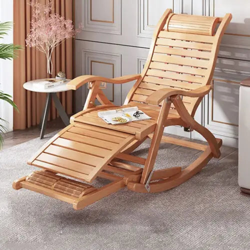 Heavy Duty Folding Rocking Chair Bamboo Indoor Outdoor Lounger by S And B Enterprise