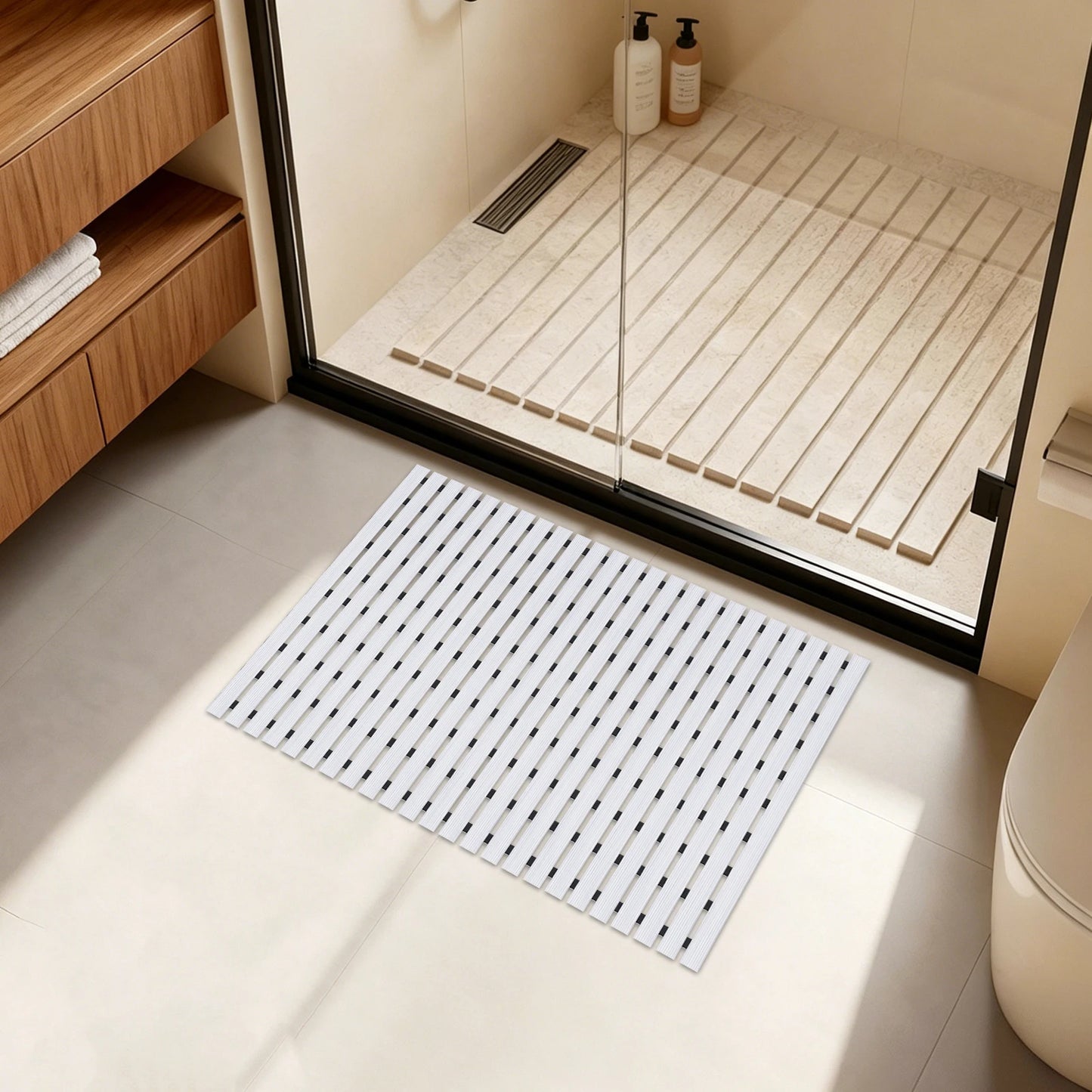 Shower mats by S And B Enterprise, large non-slip PVC with textured surface, 2-pack, 35.4×24 in, white.