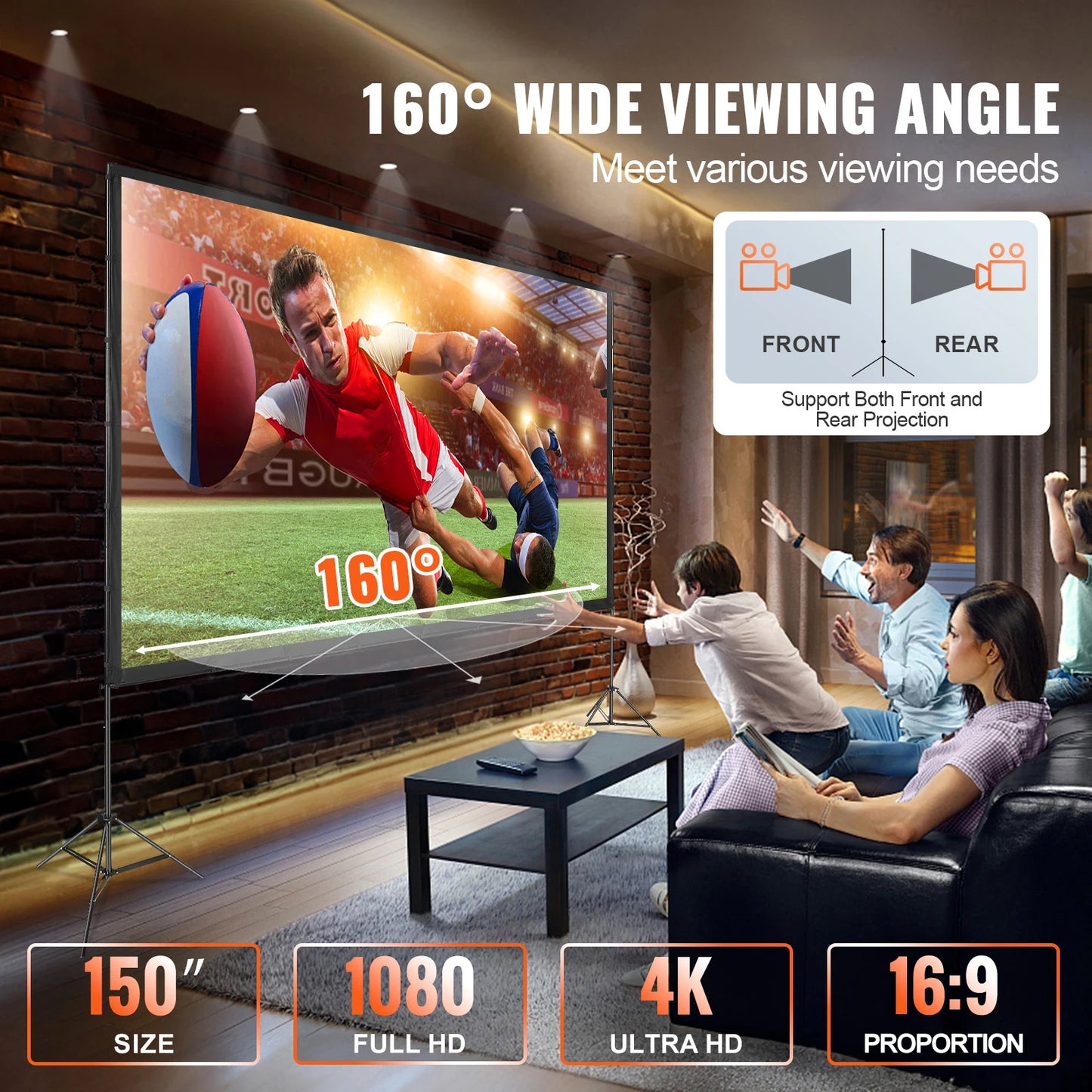 SucceBuy 4K Projector Screen With Stand For Home Theater