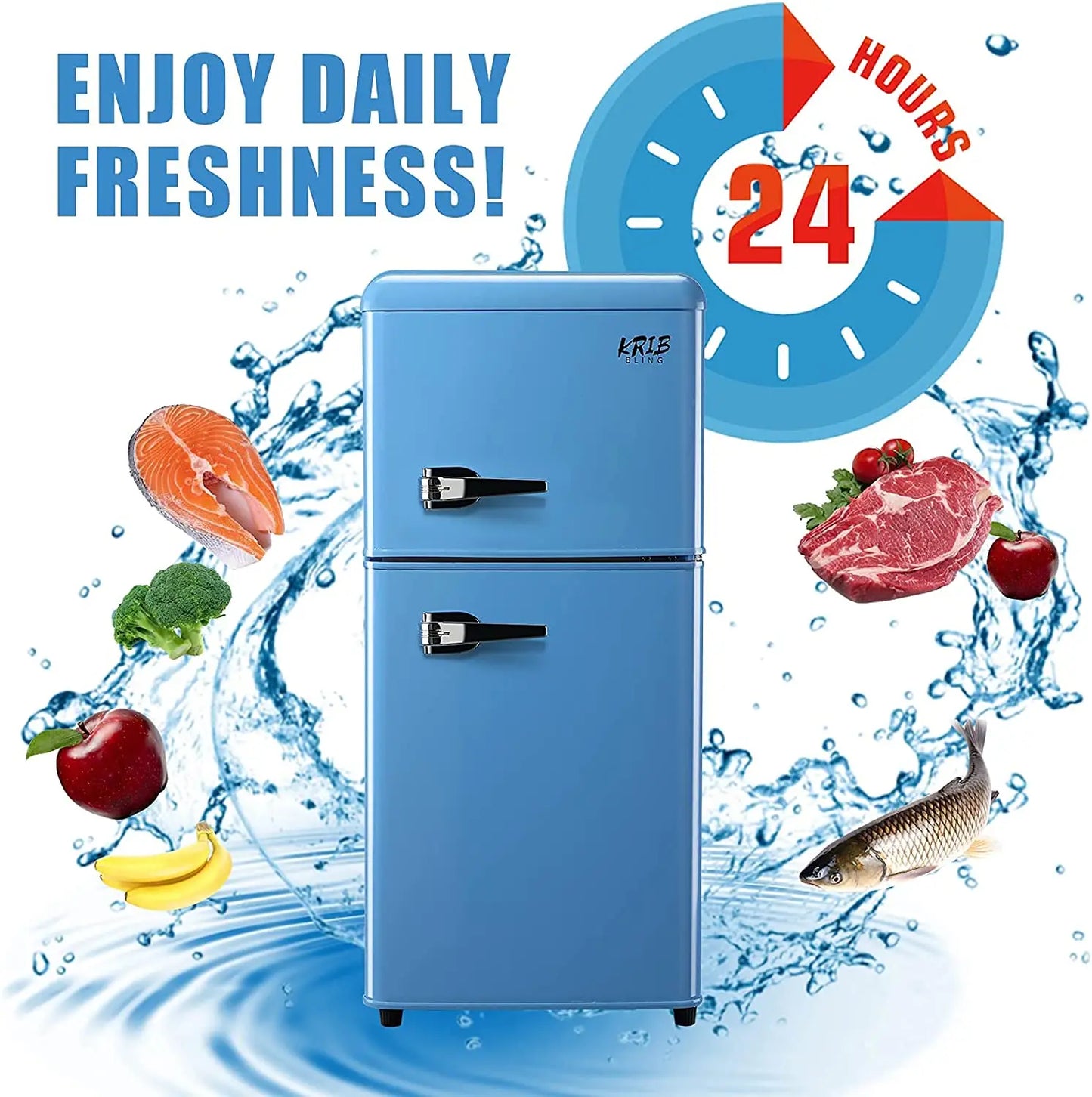 Krib Bling Double Door Compact Refrigerator With Freezer