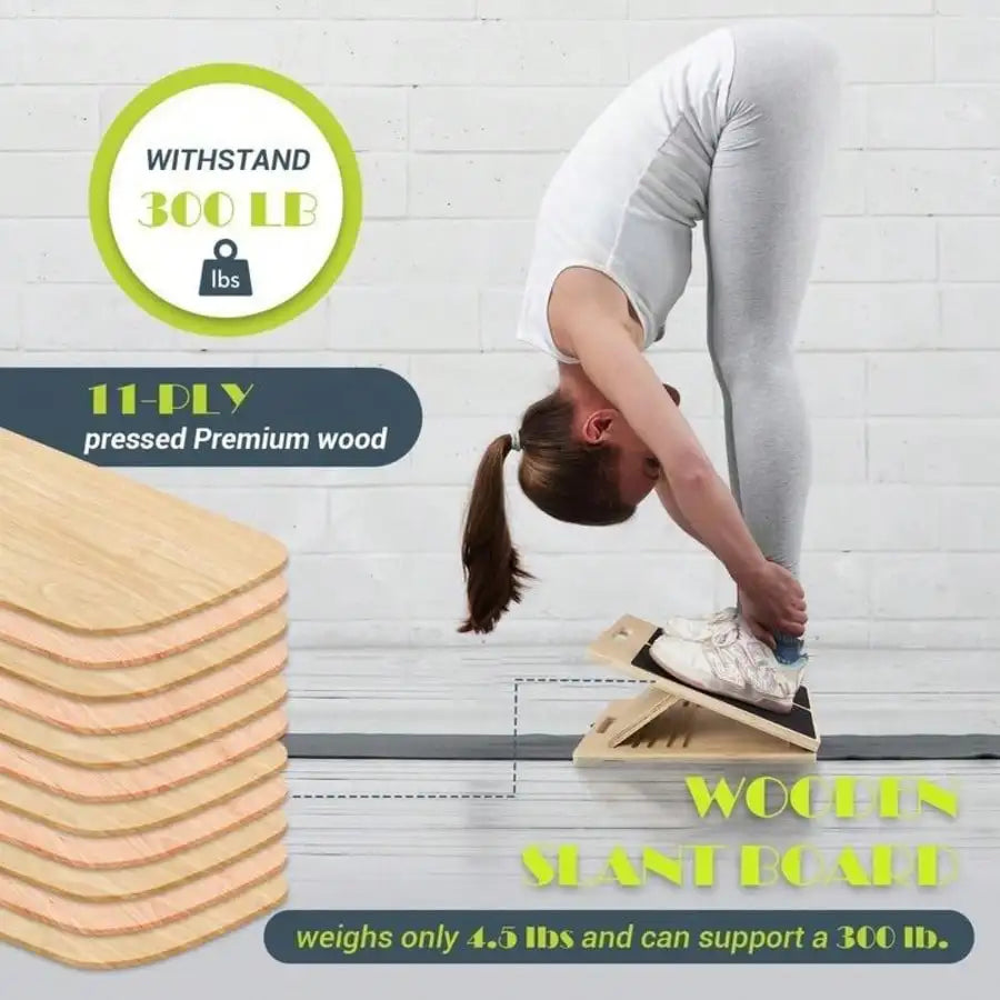 Adjustable Portable Wooden Slant Board For Calf Stretching - 300 Lbs Weight Capacity Foldable Calf Stretcher Board With 4-Level Smart Angles For Leg Exercises Squats Calf Stretching And Physical Therapy Home Fitness Equipment by S And B Enterprise