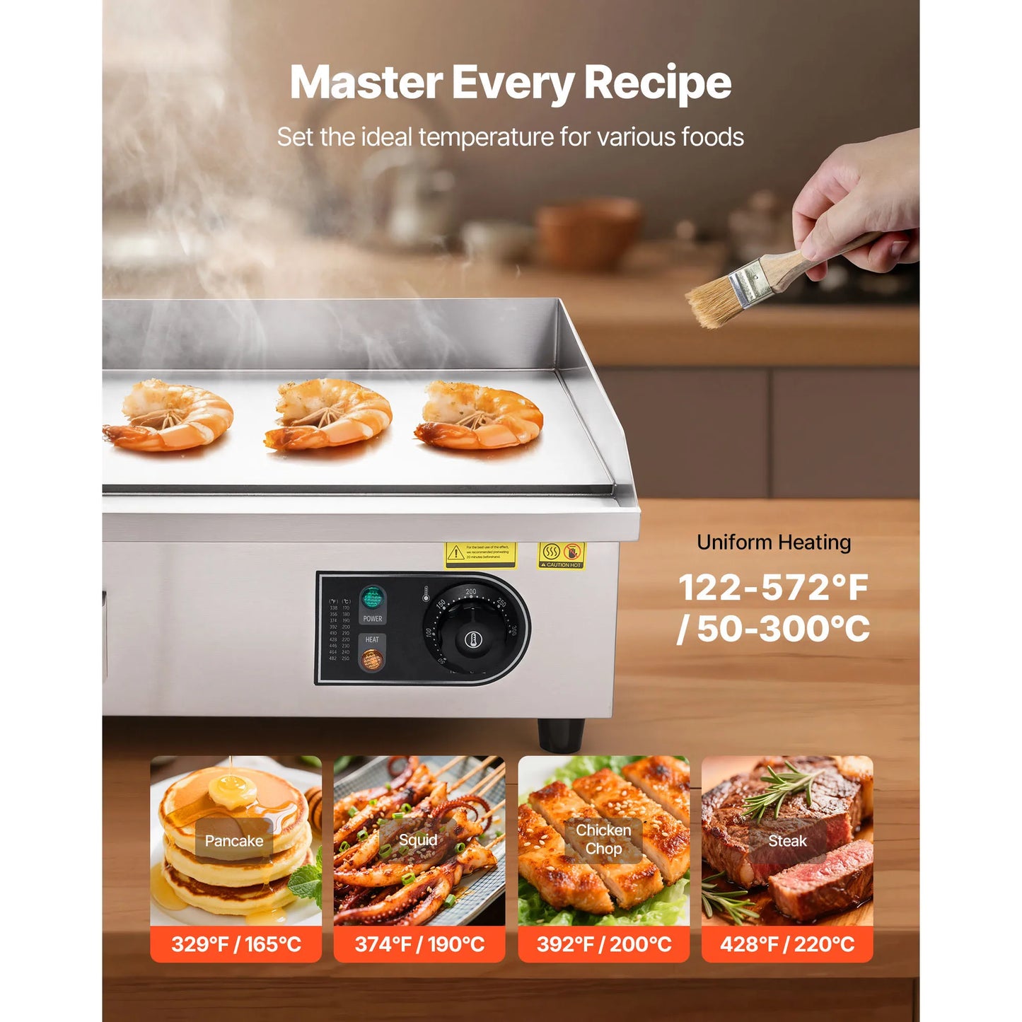 SucceBuy Commercial Electric Countertop Griddle 50-300 C Temperature Control