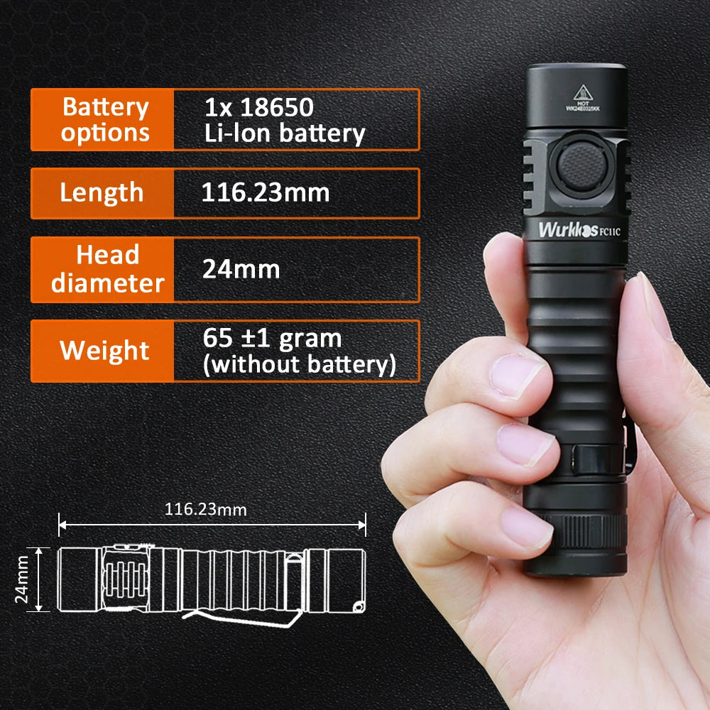 Wurkkos FC11C Flashlight USB C Charging 1200 Lumen 18650 Daily Carry by S And B Enterprise
