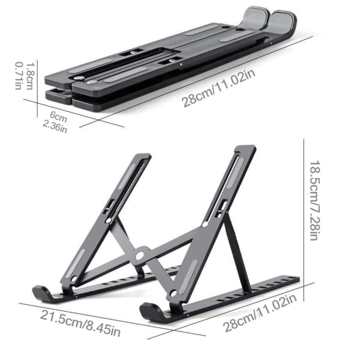 Foldable laptop stand with adjustable arms, ABS plastic holder for MacBook