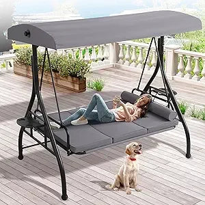 Grepatio Outdoor Porch Swing with Canopy and Stand