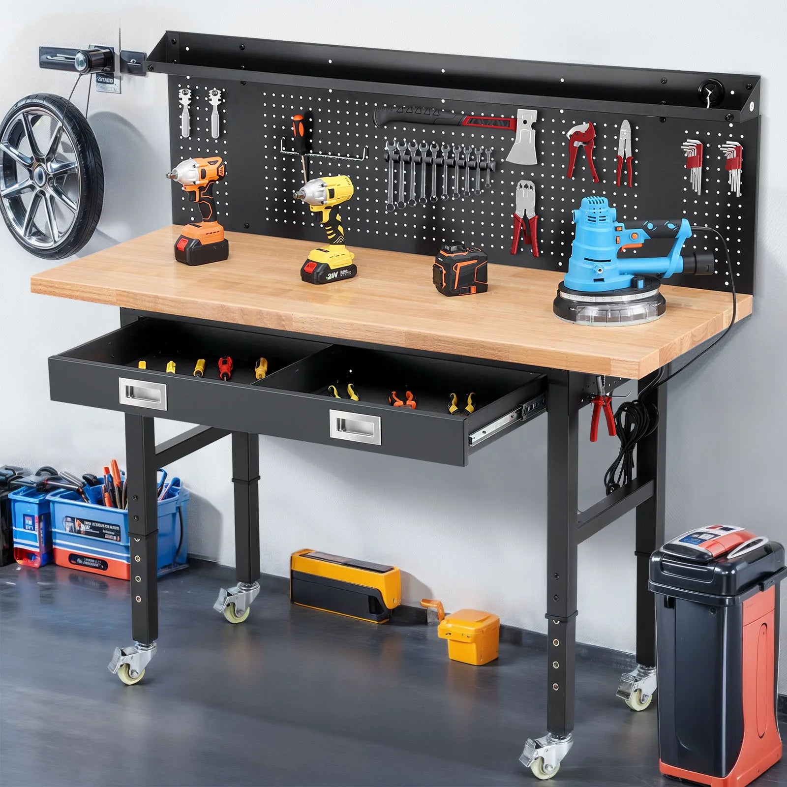 Wood Work Bench With Led Lights Pegboard Drawers Storage Unit by S And B Enterprise