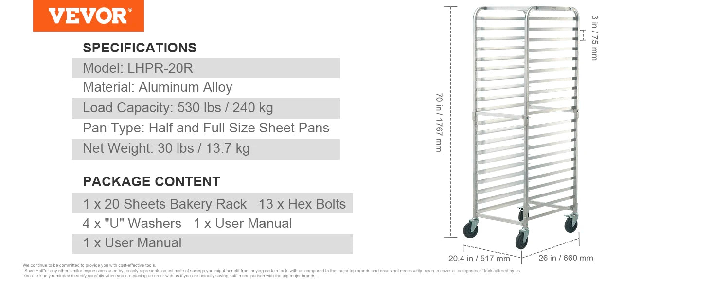 SucceBuy 10/20 Sheet Bun Pan Rack Commercial Bakery Racks with Brake Wheels Aluminum Racking Trolley Storage for Bread Baking by S And B Enterprise