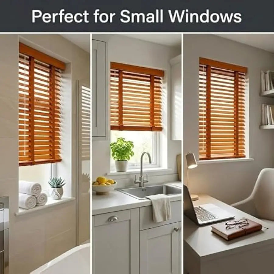 2" Real Wood Blinds Cordless 35x36in 35x48in 35x 60in, Horizontal Window Blinds for Kitchen Bathroom, Privacy Room Darkening Woo by S And B Enterprise
