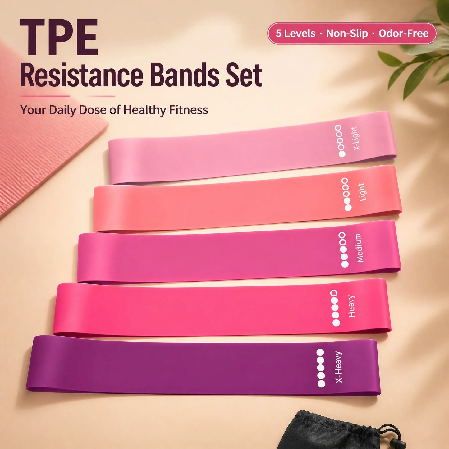 TPE Resistance Bands Set – 5 Levels Non-Slip Booty Exercise Bands for Hip, Legs & Glutes – Home Workout Yoga Fitness Strength Training Equipment by S And B Enterprise