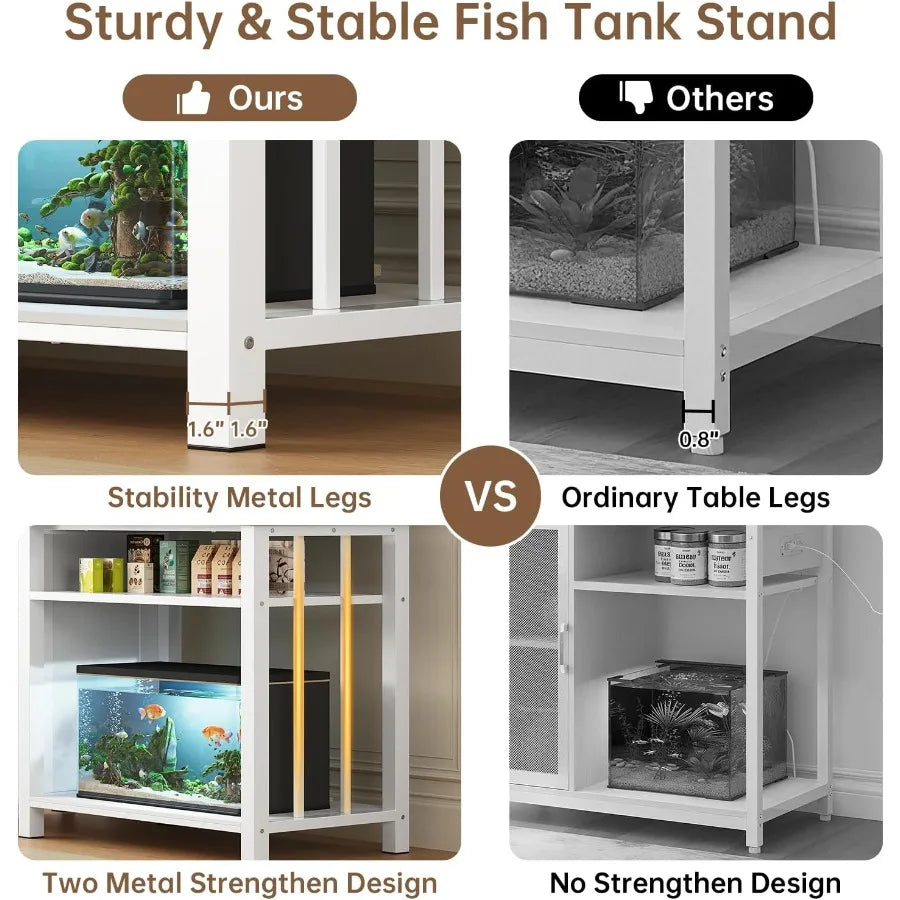 Heavy Duty Aquarium Stand With Builtin Power Outlet And Cabinet