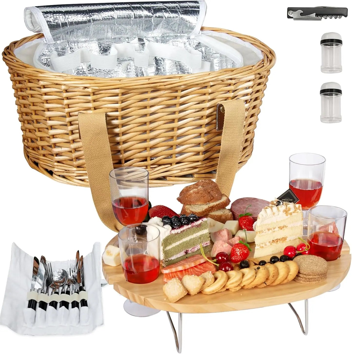 YTYIN Wicker Picnic Basket Set For Four With Insulated Cooler by S And B Enterprise