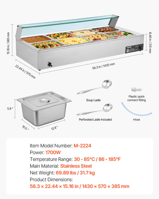 SucceBuy Commercial Food Warmer Stainless Steel Buffet With Glass Cover by S And B Enterprise