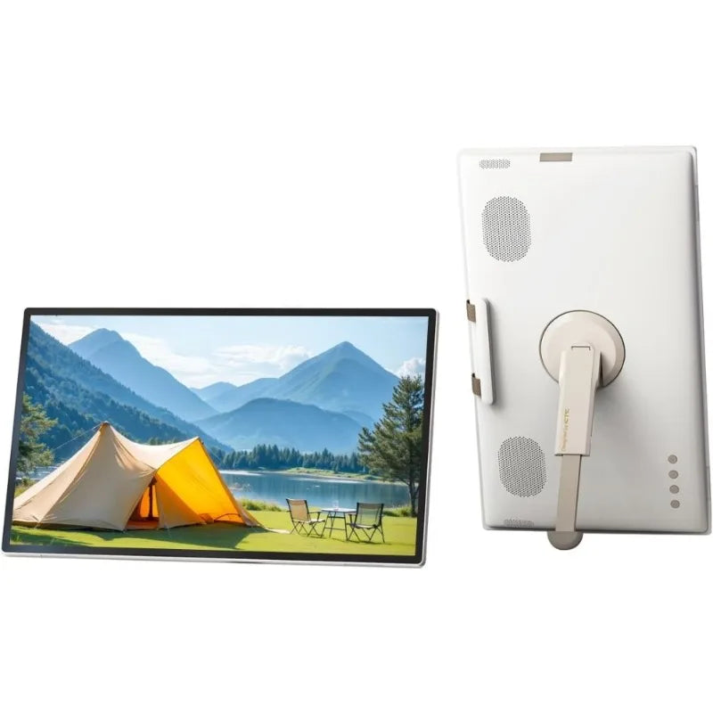 25-inch portable Android TV with touch screen, white housing, 8GB RAM, 128GB storage, 1080P