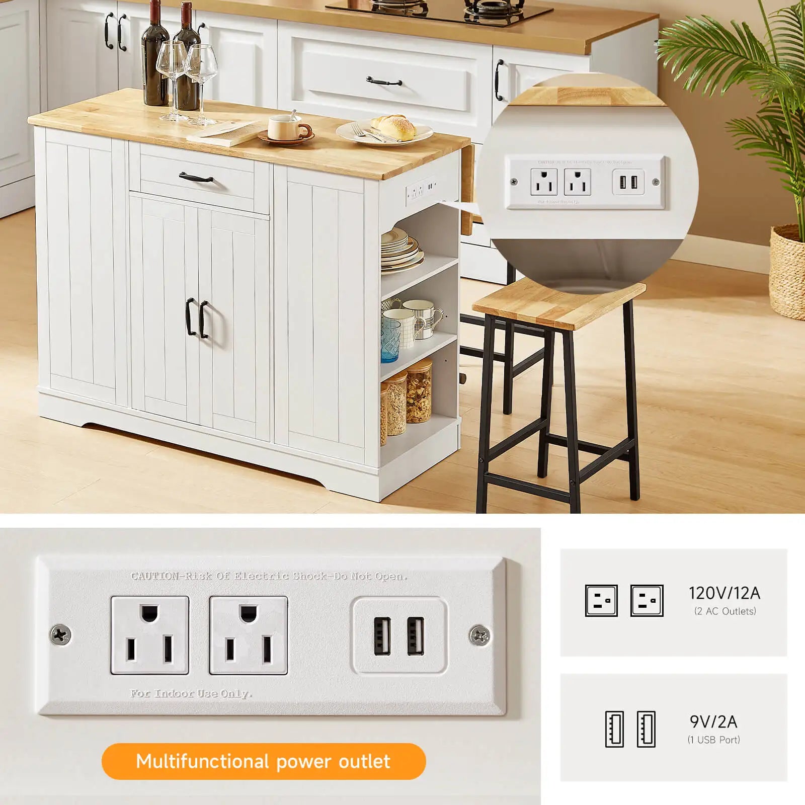 ONBRILL Stationary Kitchen Island With Storage And Two Chairs by S And B Enterprise