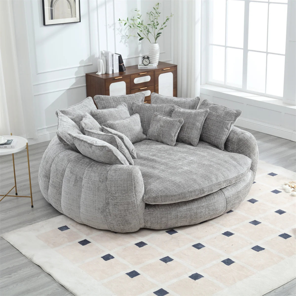 81.1" Cloud Couch Sleeper Sofa, Oversized Round Chaise Lounge Chair with 14 Pillows, Modern Chenille Boneless Couch, Memory Foam by S And B Enterprise