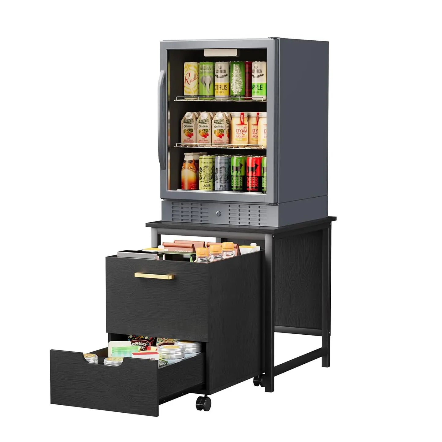 Mini Fridge Stand Freestanding Cabinet With Lockable Wheels by S And B Enterprise