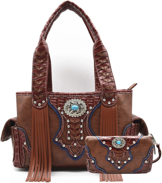 Western Style Cowgirl Fringe Crocodile Purse and Tote Set