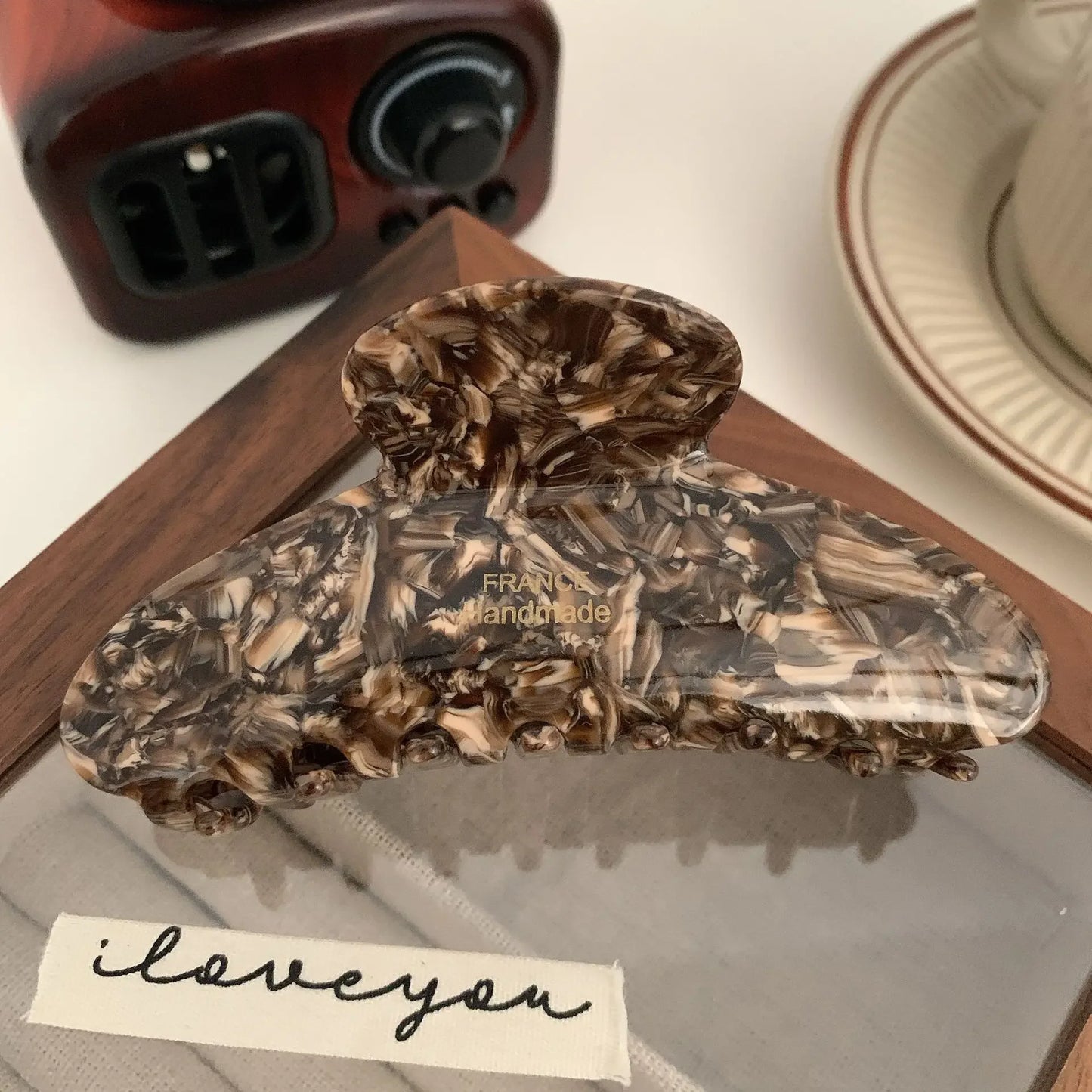 French Floral Hair Claw Temperament Caramel Shark Hair Clip Claw Large Polka Dot Grab Hair Accessory for Women by S And B Enterprise