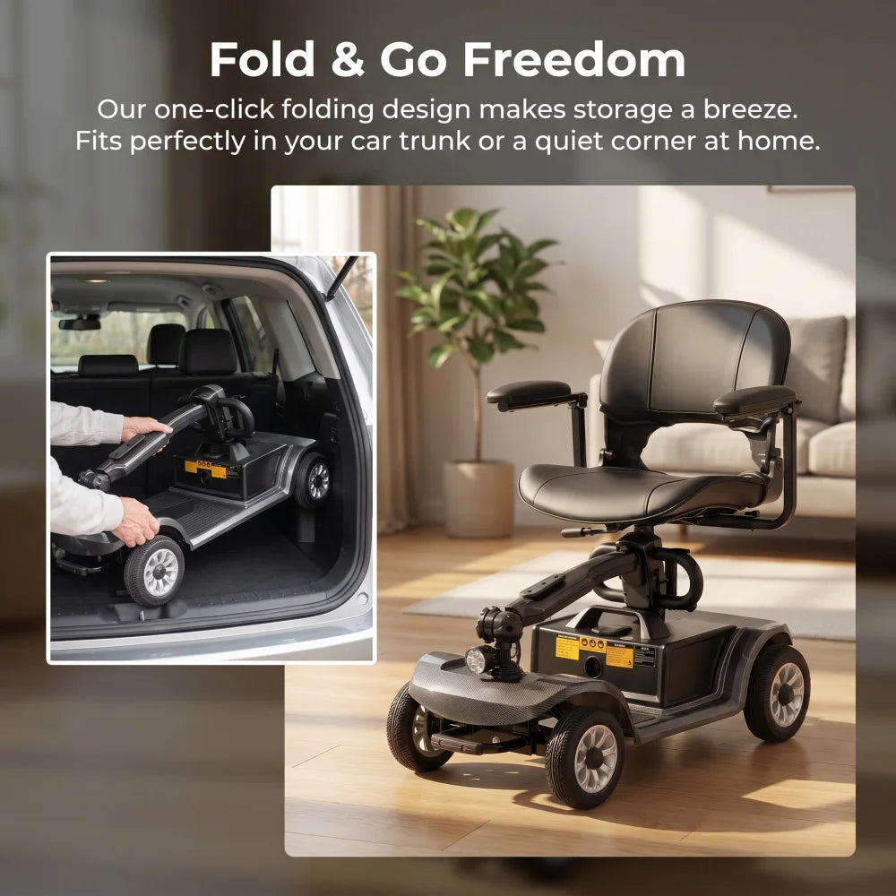 Unificare 250W foldable 4-wheel mobility scooter with detachable battery, black/gray
