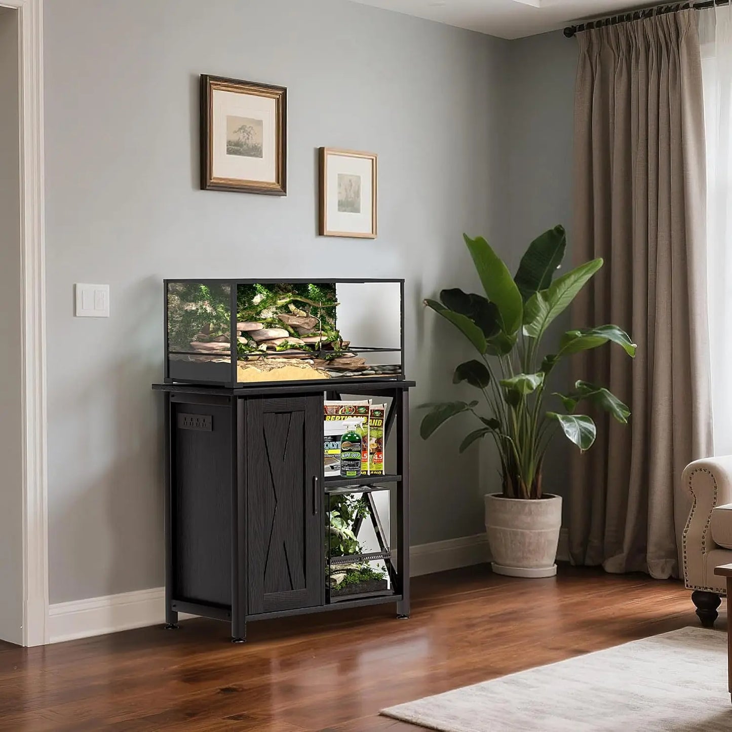 Reptile Tank Stand With Power Outlet And Storage Cabinet