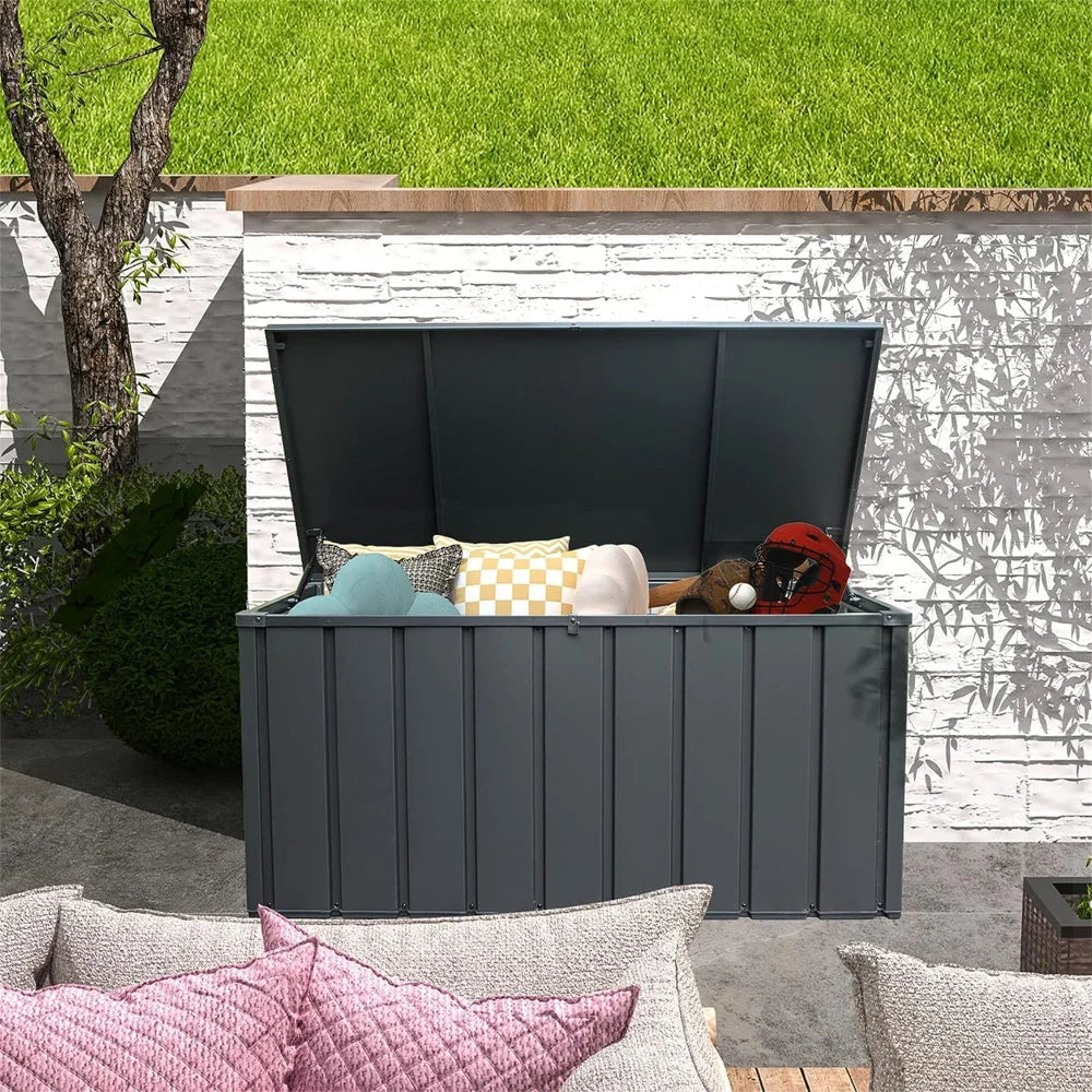 100 Gallon Waterproof Outdoor Storage Deck Box Lockable Large Patio Bin for Garden Tools Cushions Throw Pillows Dark Gray by S And B Enterprise