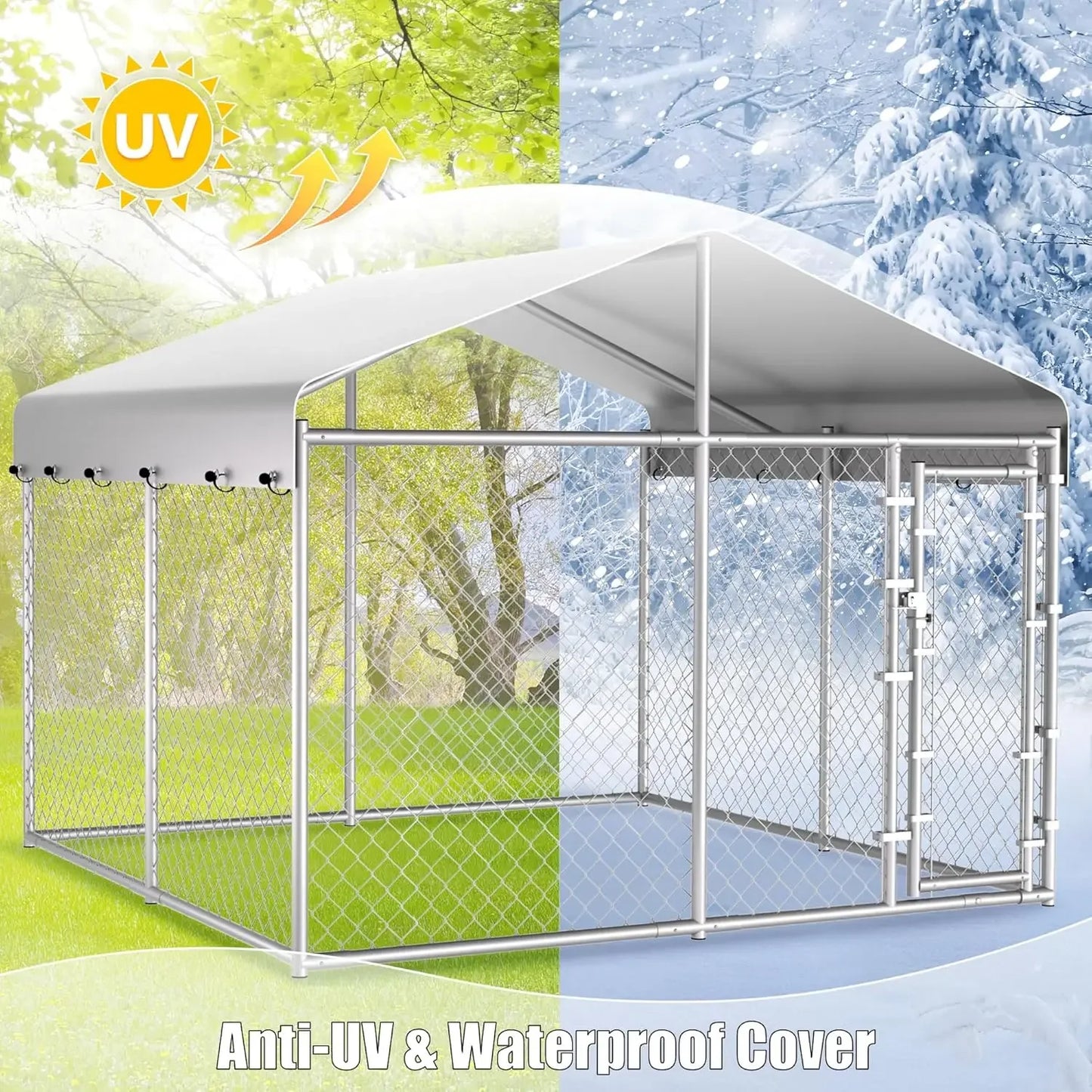 Outdoor Galvanized Chain Link Dog Kennel With Durable Roof