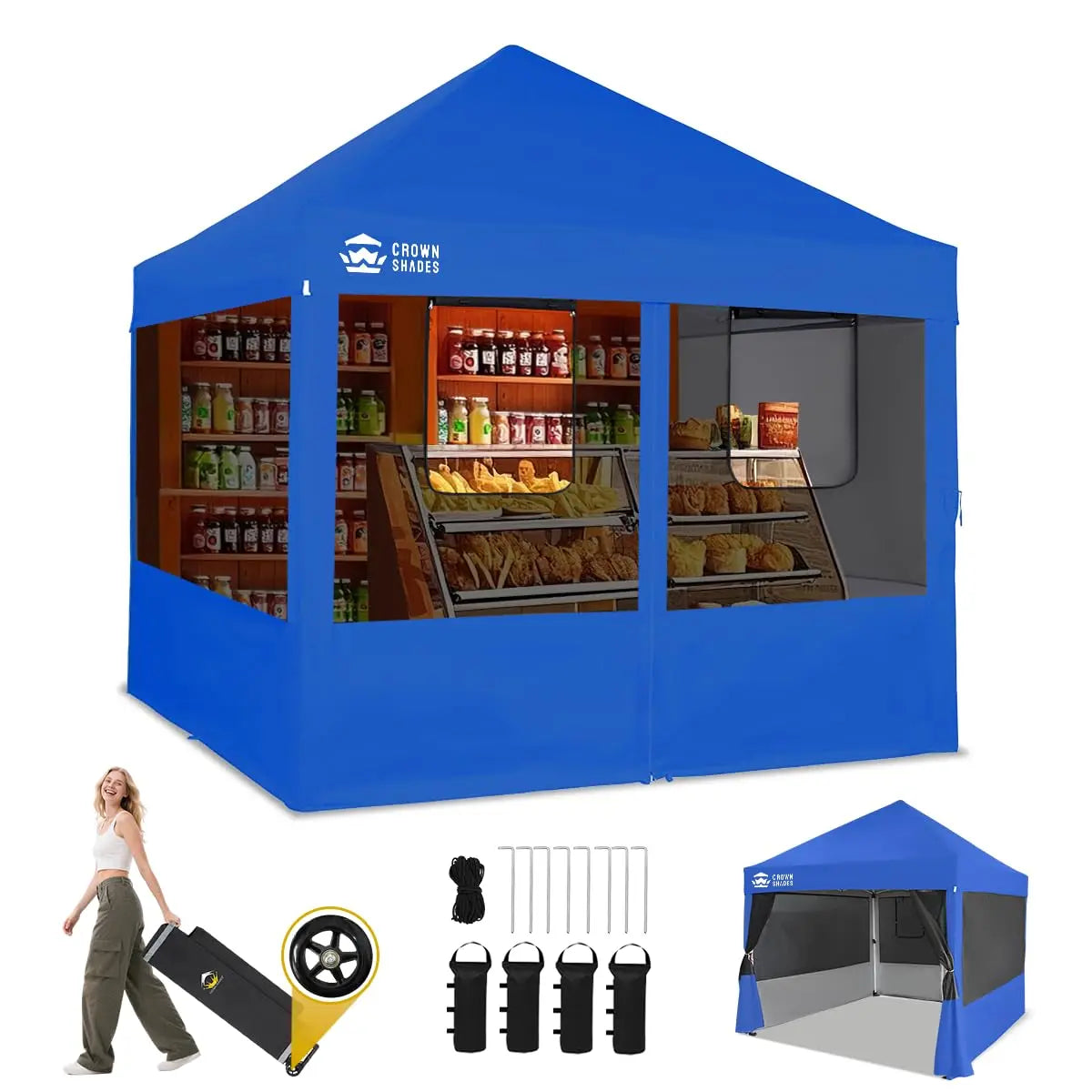 Blue S And B Enterprise Pop Up Canopy Tent with 4 mosquito nets, instant 1-person Centerlock setup