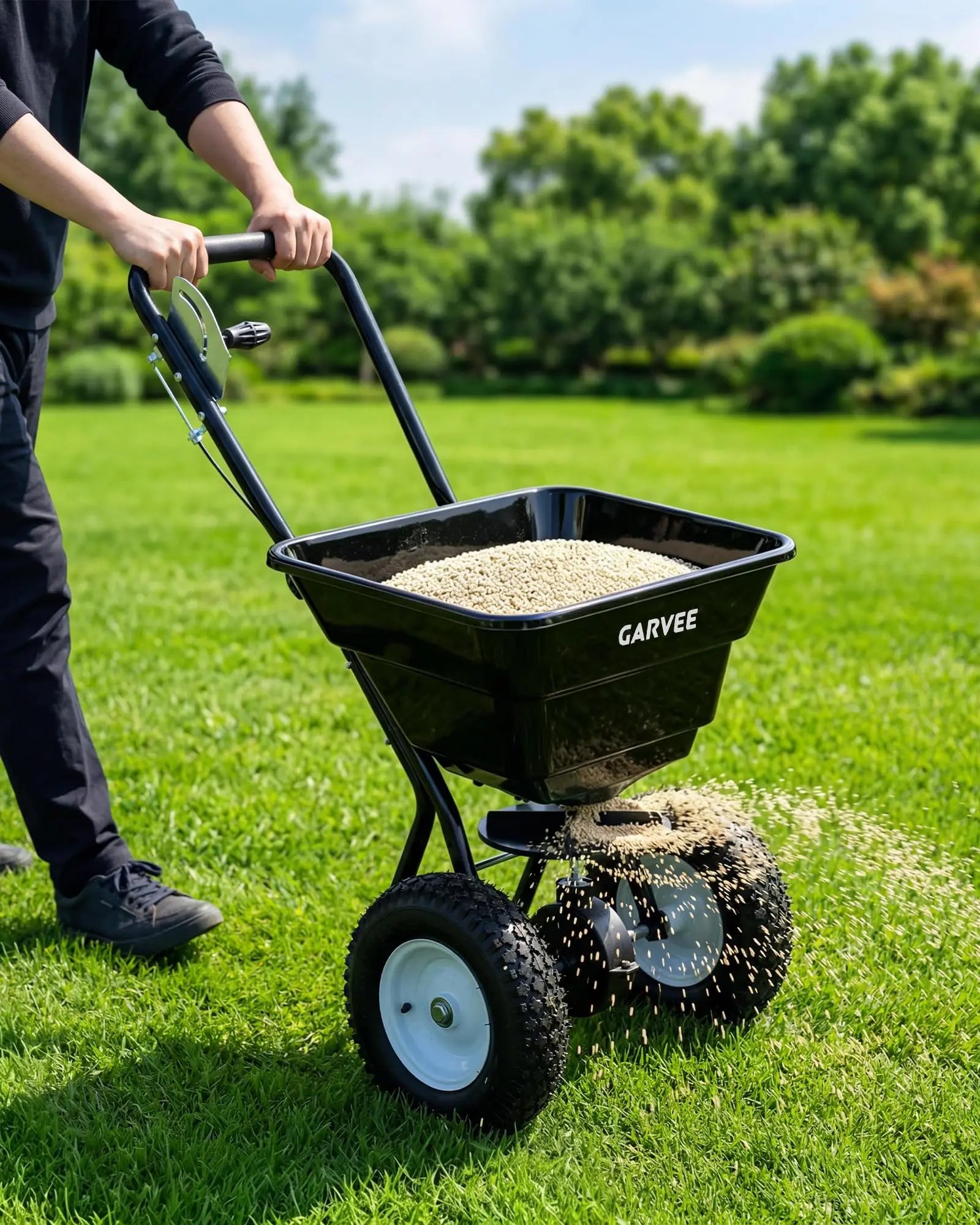 HiMISS Heavy Duty 80Lb Lawn Spreader Walk Behind Broadcast Spreader by S And B Enterprise