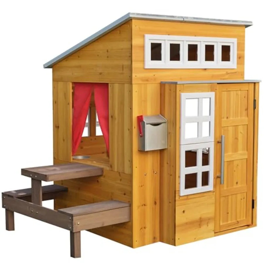 Outdoor Wooden Playhouse For Kids Ages 3 And Up With Picnic Table Mailbox Grill by S And B Enterprise