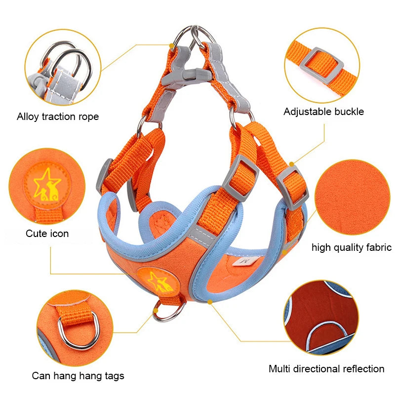 Small Medium Dogs Harness Vest Walking Traction Rope Reflective Straps, Soft Mesh Harness Breathable Pet Supplies by S And B Enterprise