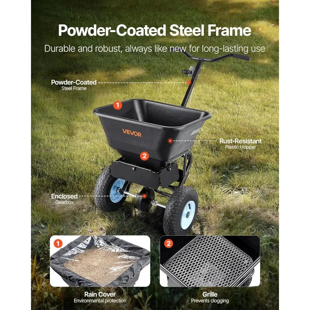 Walk-Behind Broadcast Spreader 100-Pound Capacity With All-Terrain Tires