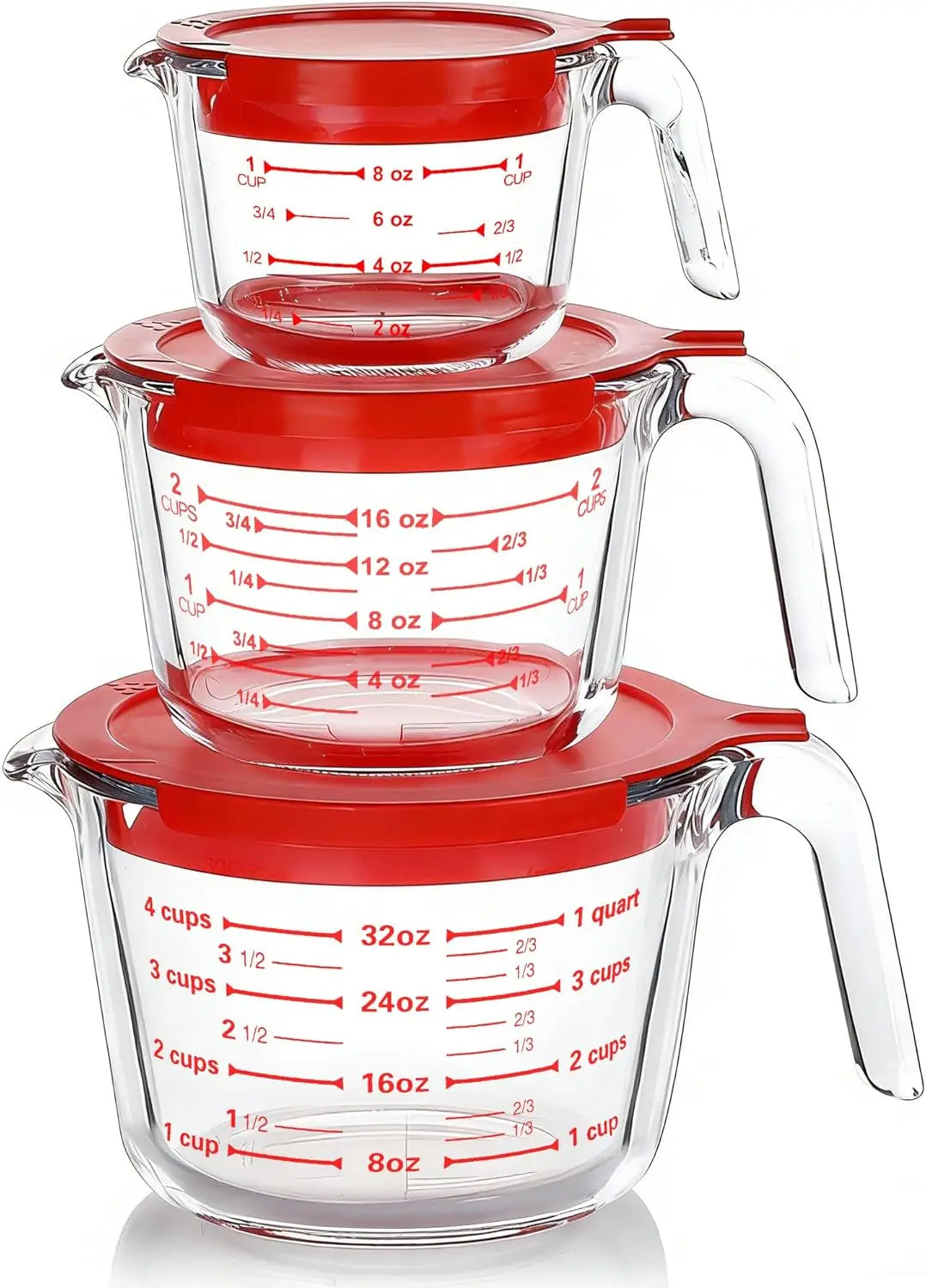 Glass Measuring Cups Set With Lids Borosilicate For Kitchen by S And B Enterprise