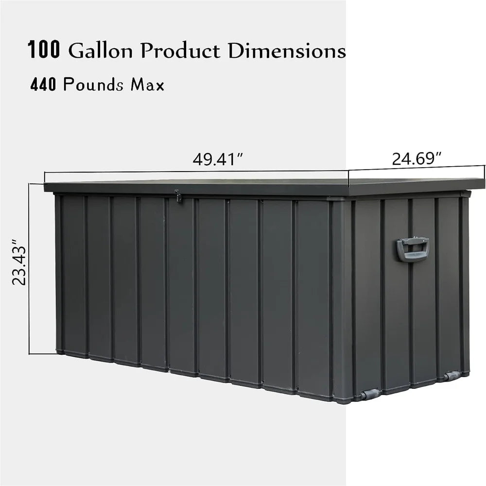 100 Gallon Waterproof Outdoor Storage Deck Box Lockable Large Patio Bin for Garden Tools Cushions Throw Pillows Dark Gray by S And B Enterprise