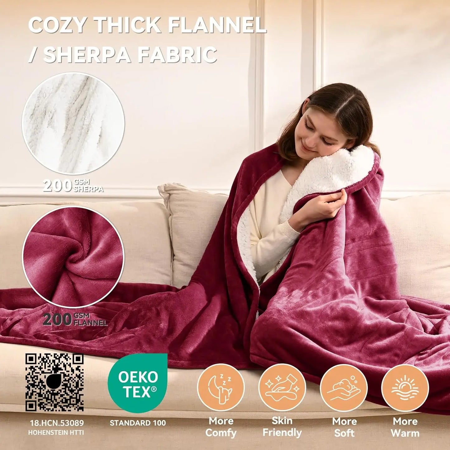 Electric Heated Throw Blanket With 9 Heat Levels And Timer