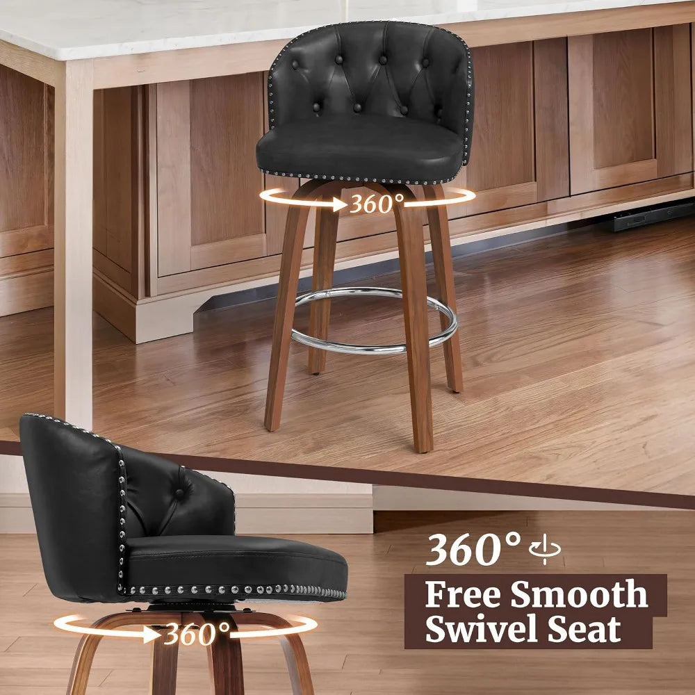 Wood Swivel Bar Stools Set With Faux Leather Upholstery by S And B Enterprise