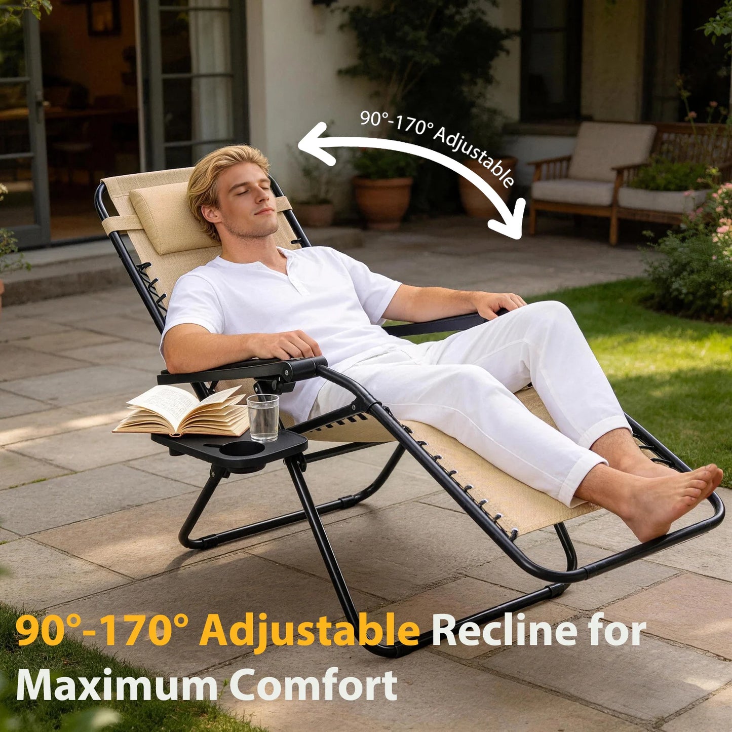 JHK Portable Zero Gravity Recliner Chairs With Cup Holders