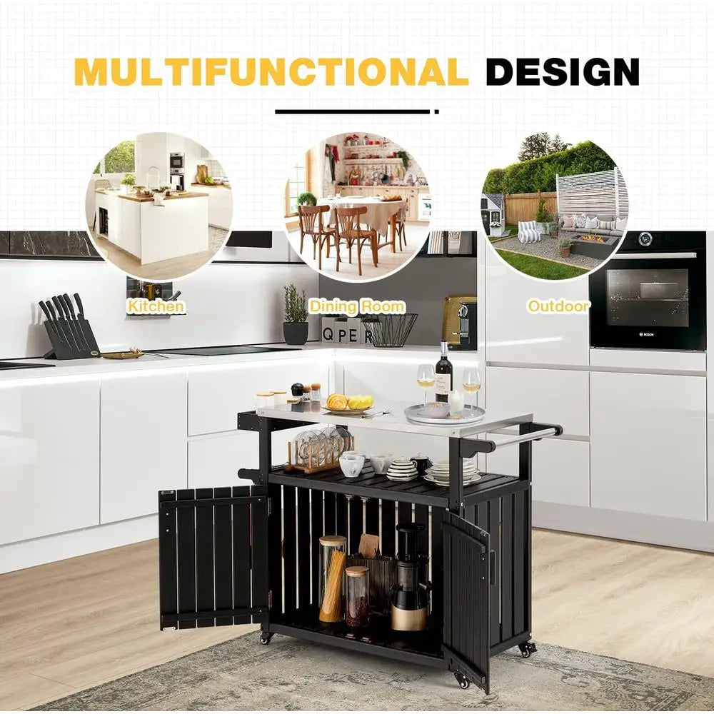 Rolling Kitchen Island With Stainless Steel Top And Storage by S And B Enterprise