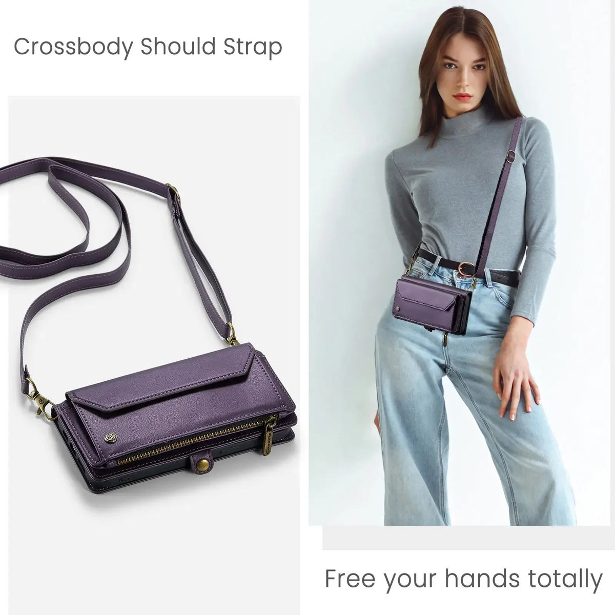 Purple S And B Enterprise crossbody wallet with RFID blocking, 7-card holder and shoulder strap