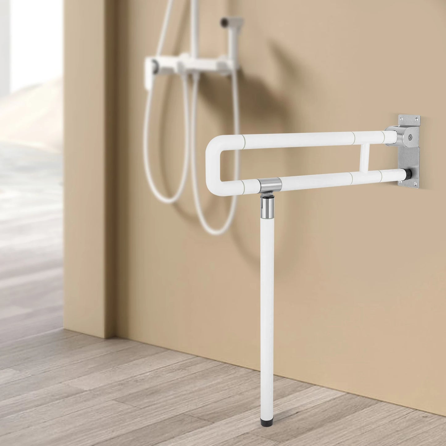 Foldable Toilet Grab Bar 100Kg Capacity ABS Stainless Steel Anti Slip Rail by S And B Enterprise