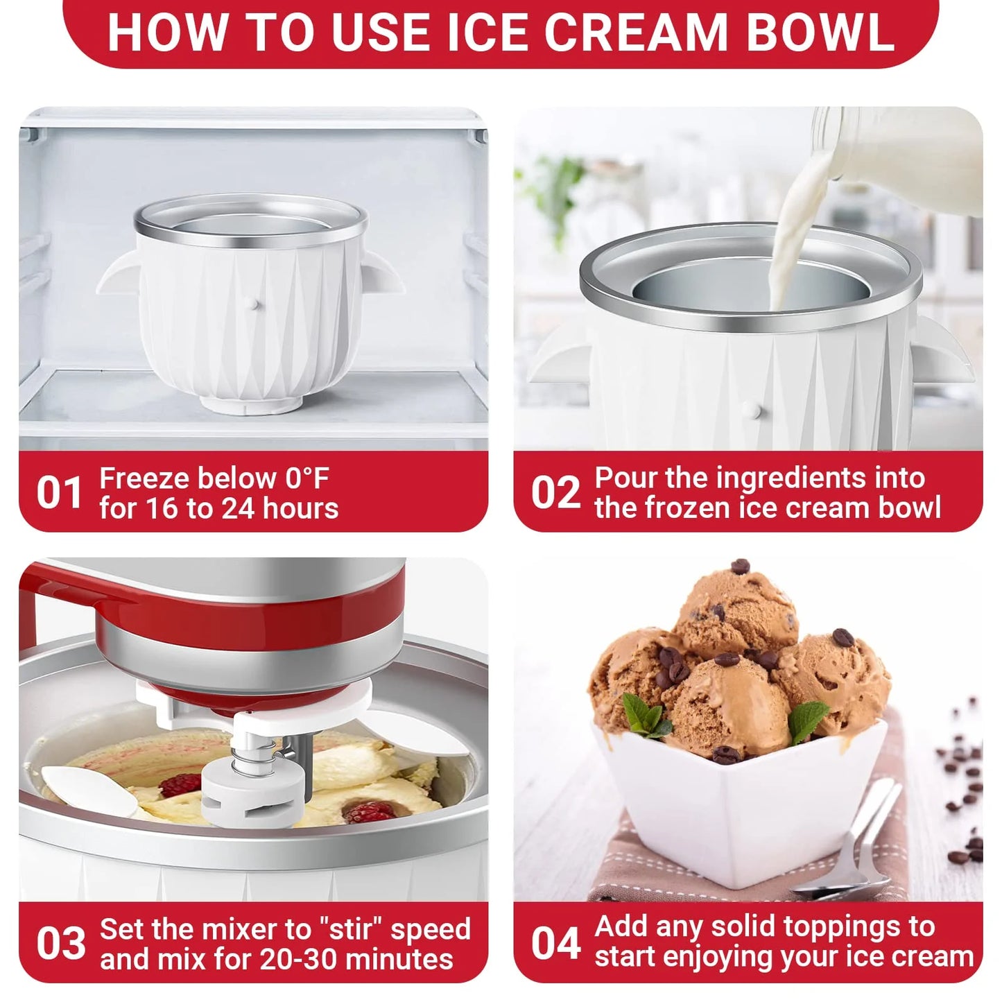 Ice Cream Maker Attachment for KitchenAid Stand Mixer 2 Qt Capacity Compatible with 4.5 Qt Frozen Yogurt Ice Cream Maker