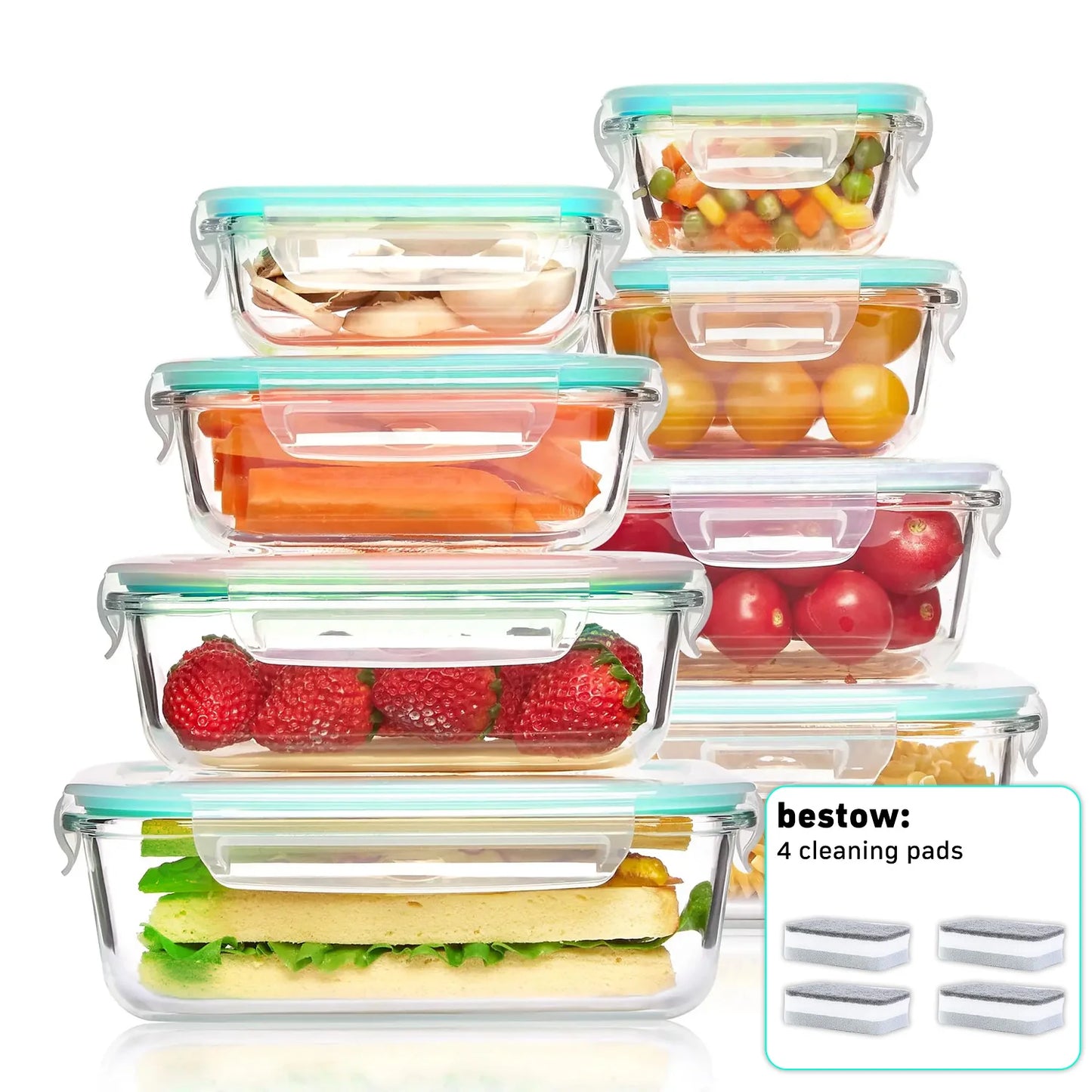 8-Pack Airtight Glass Food Storage Containers,Borosilicate Glass,Leakproof & Stackable for Microwave,Oven,Freezer and Dishwasher by S And B Enterprise