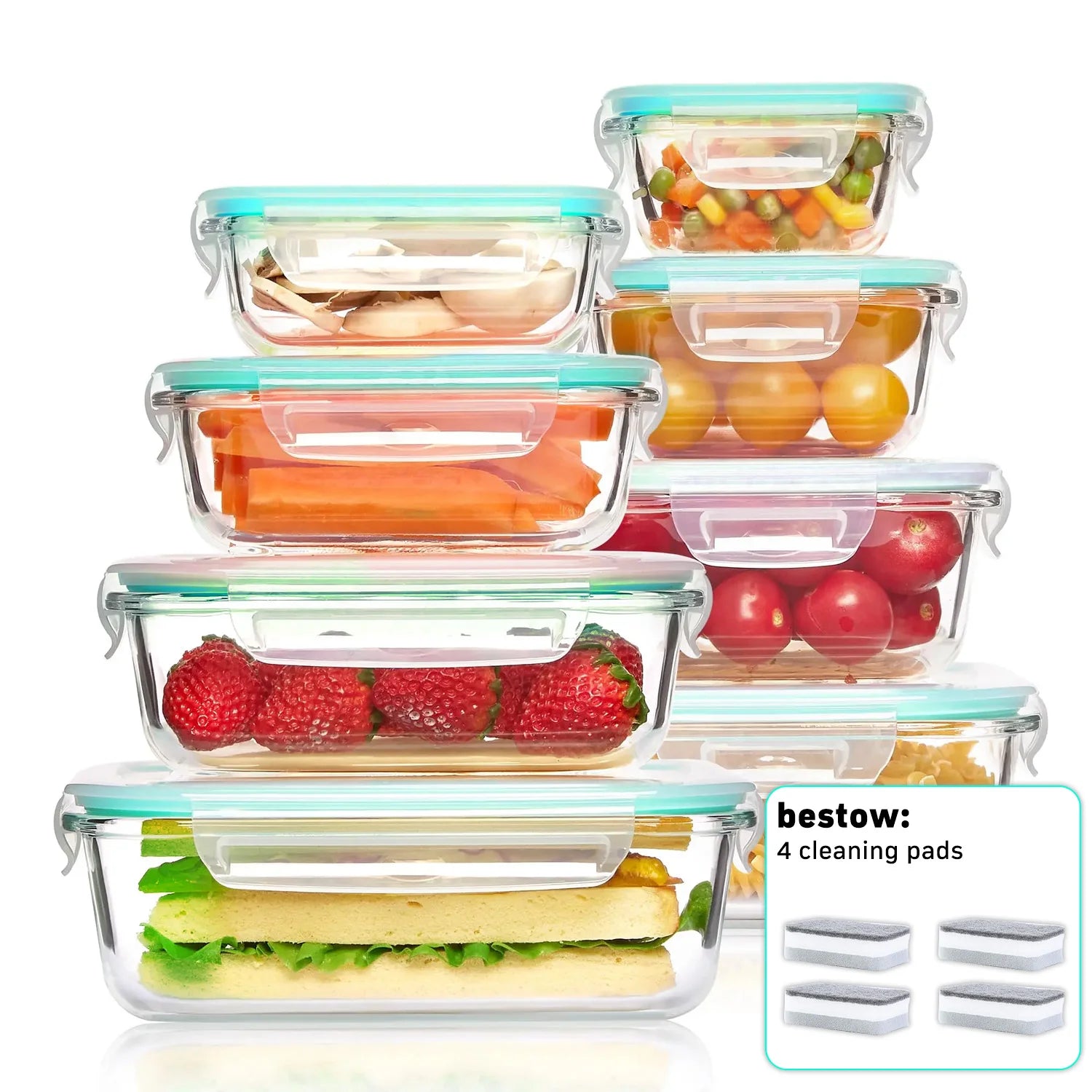 8-Pack Airtight Glass Food Storage Containers,Borosilicate Glass,Leakproof & Stackable for Microwave,Oven,Freezer and Dishwasher by S And B Enterprise
