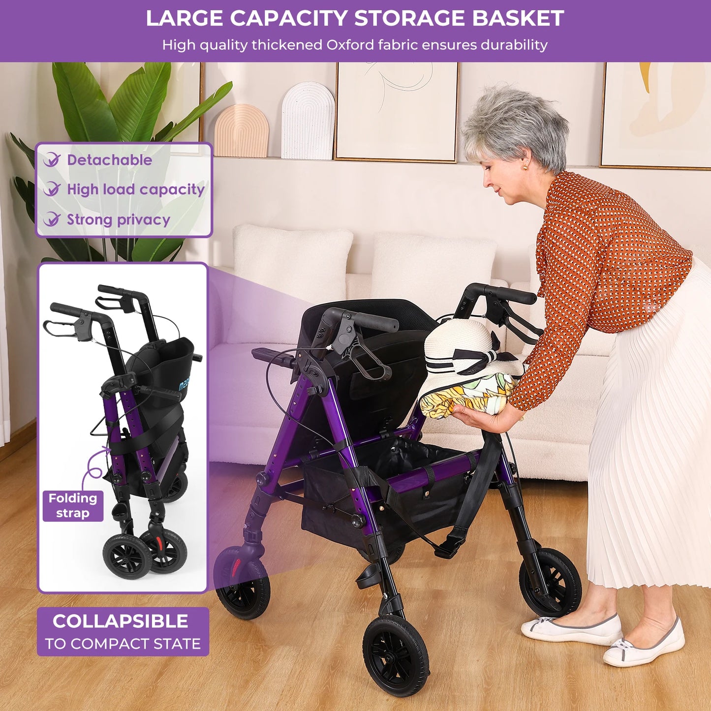 None Heavy Duty Foldable Rollator Walker With Brake