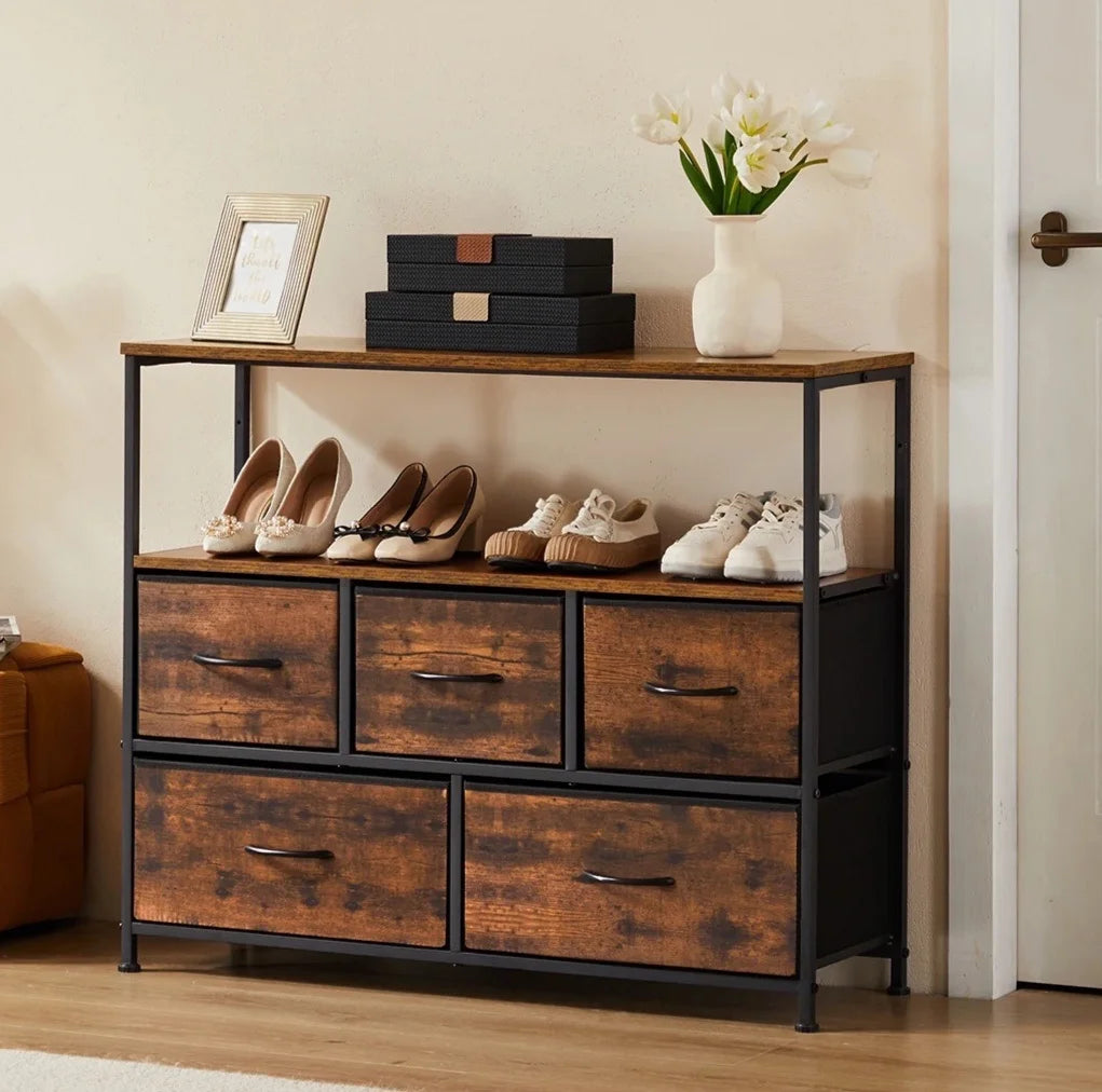 JHK Shoe Cabinet Dresser With 5 Fabric Drawers Toy Storage TV Stand Multilayer Shoe Rack Space Saving Cabinet Of Home Furniture by S And B Enterprise