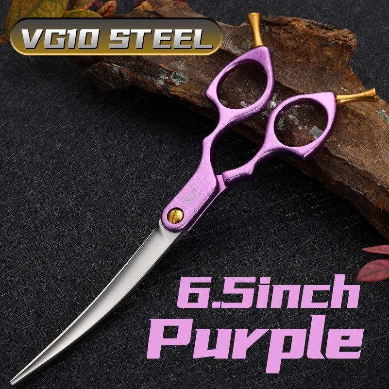Fenice professional curved pet grooming scissors, purple, VG10 steel, 6.5-inch